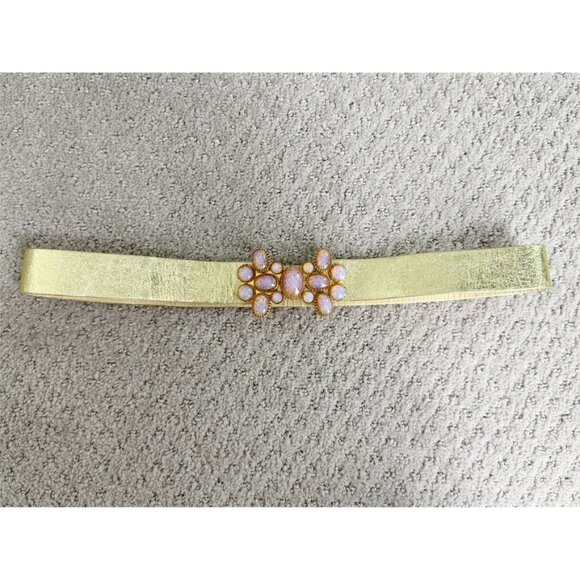 DIOR CHRISTIAN DIOR Vtg 80s Metallic Gold Leather Belt adjustable purple gem - Picture 1 of 6
